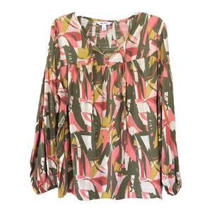 Nine West Long Sleeve Floral Blouse Womens Print Top Size XL